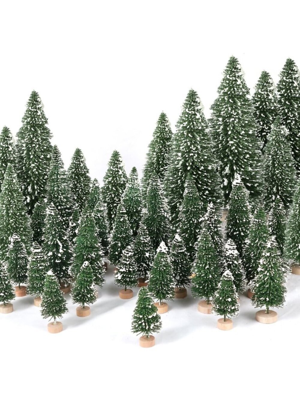 30 Mini Artificial Christmas Trees with Wooden Base for Holiday Decor & Crafts